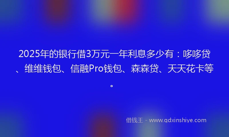 2025年的银行借3万元一年利息多少有：哆哆贷、维维钱包、信融Pro钱包、森森贷、天天花卡等。