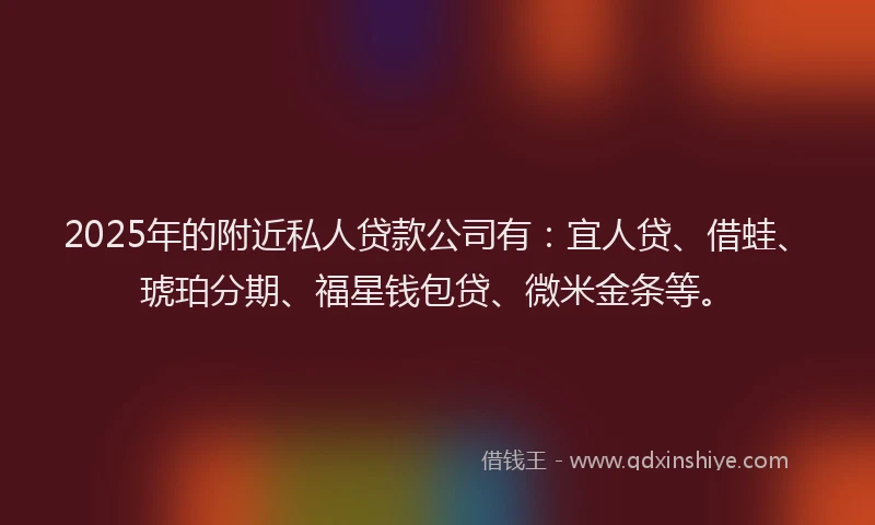 2025年的附近私人贷款公司有：宜人贷、借蛙、琥珀分期、福星钱包贷、微米金条等。