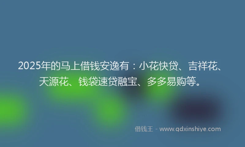 2025年的马上借钱安逸有：小花快贷、吉祥花、天源花、钱袋速贷融宝、多多易购等。