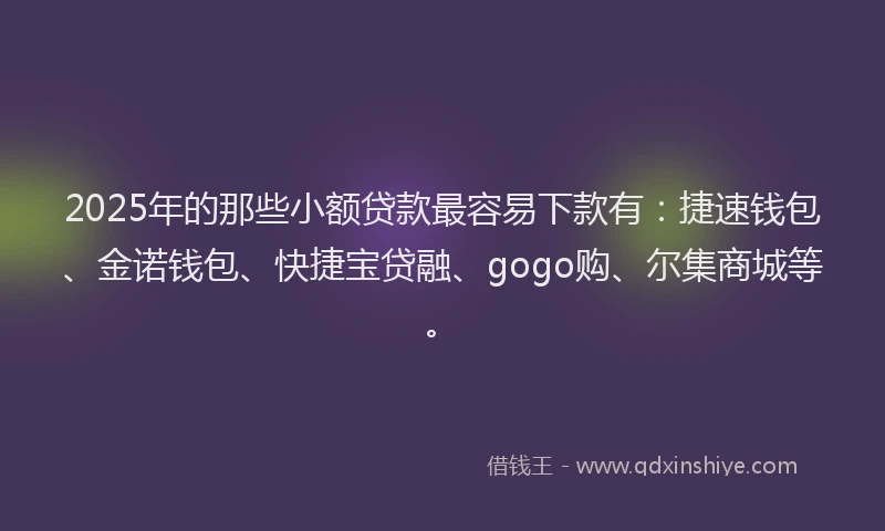 2025年的那些小额贷款最容易下款有：捷速钱包、金诺钱包、快捷宝贷融、gogo购、尔集商城等。