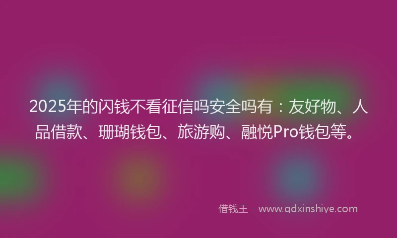 2025年的闪钱不看征信吗安全吗有：友好物、人品借款、珊瑚钱包、旅游购、融悦Pro钱包等。