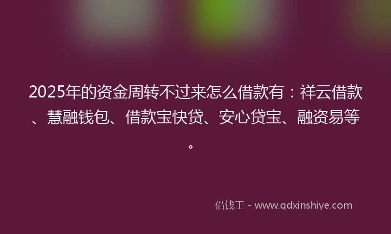 2025年的资金周转不过来怎么借款有：祥云借款、慧融钱包、借款宝快贷、安心贷宝、融资易等。