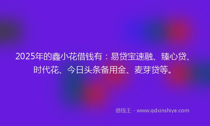 2025年的鑫小花借钱有：易贷宝速融、臻心贷、时代花、今日头条备用金、麦芽贷等。