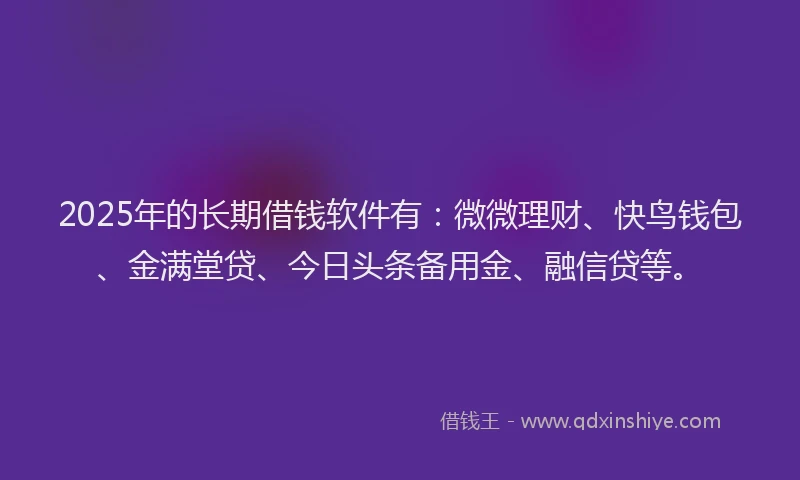 2025年的长期借钱软件有：微微理财、快鸟钱包、金满堂贷、今日头条备用金、融信贷等。