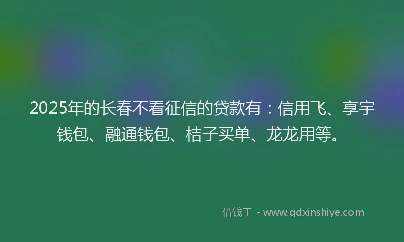 2025年的长春不看征信的贷款有：信用飞、享宇钱包、融通钱包、桔子买单、龙龙用等。