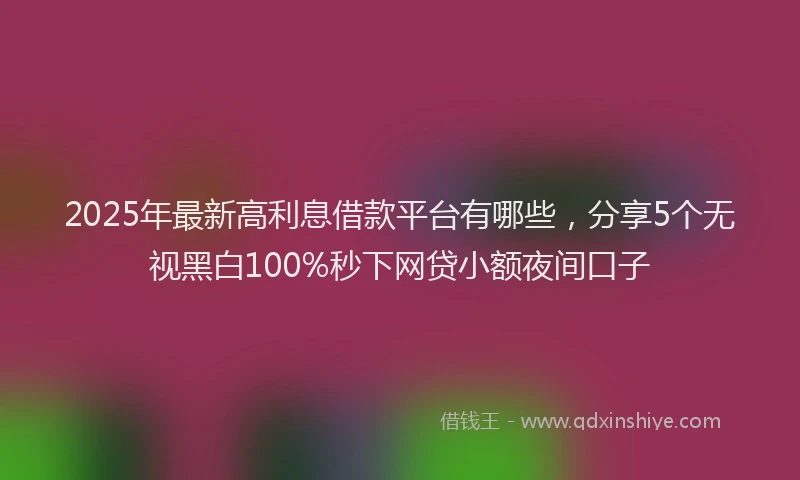 2025年最新高利息借款平台有哪些，分享5个无视黑白100%秒下网贷小额夜间口子