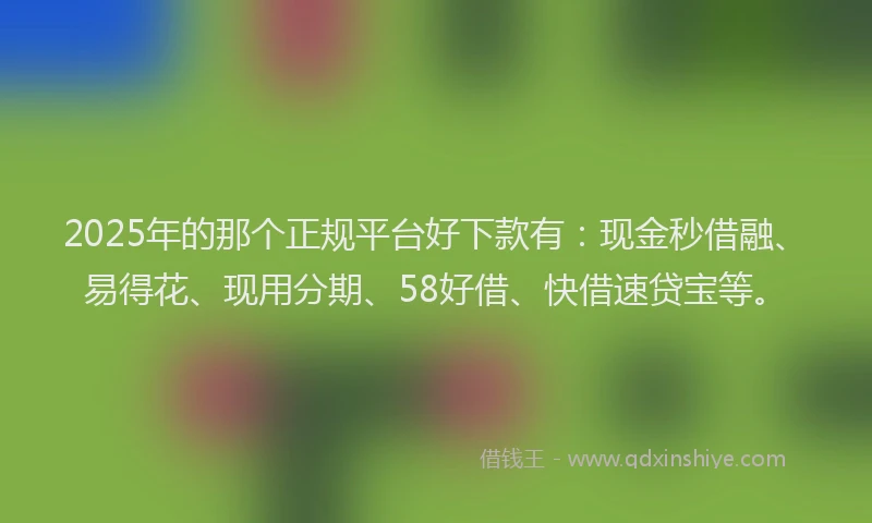 2025年的那个正规平台好下款有：现金秒借融、易得花、现用分期、58好借、快借速贷宝等。