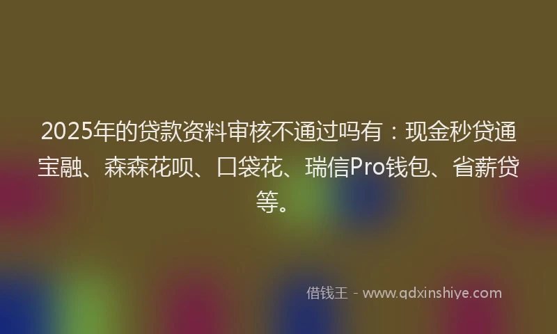 2025年的贷款资料审核不通过吗有：现金秒贷通宝融、森森花呗、口袋花、瑞信Pro钱包、省薪贷等。