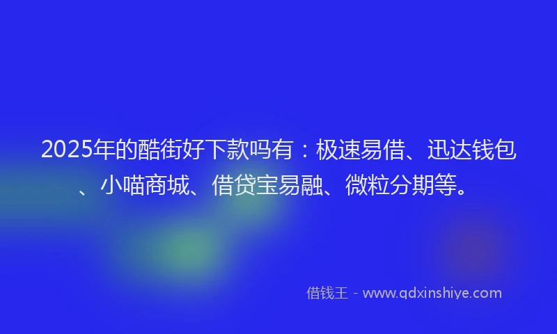 2025年的酷街好下款吗有：极速易借、迅达钱包、小喵商城、借贷宝易融、微粒分期等。