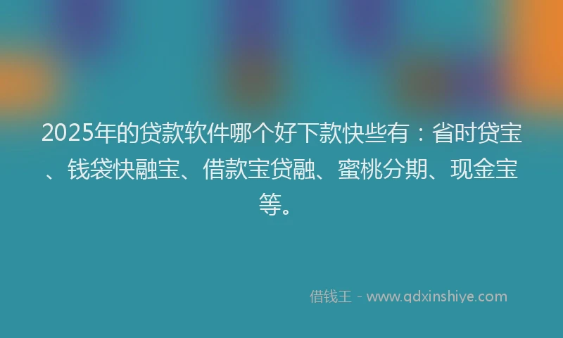2025年的贷款软件哪个好下款快些有：省时贷宝、钱袋快融宝、借款宝贷融、蜜桃分期、现金宝等。