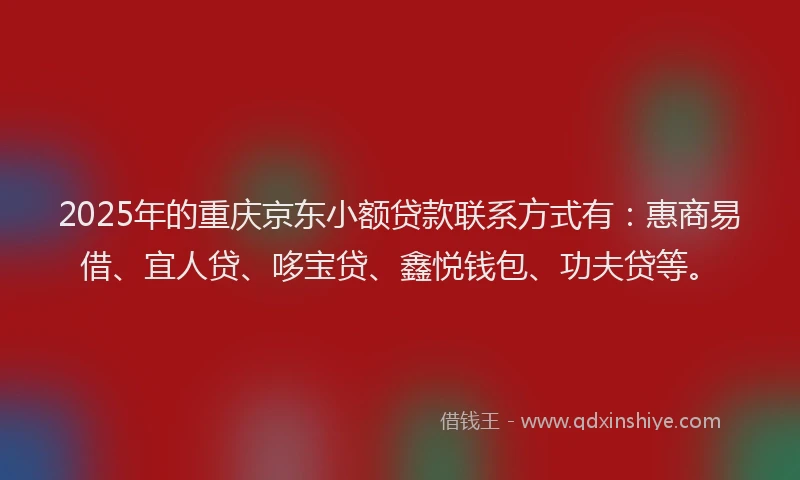 2025年的重庆京东小额贷款联系方式有：惠商易借、宜人贷、哆宝贷、鑫悦钱包、功夫贷等。