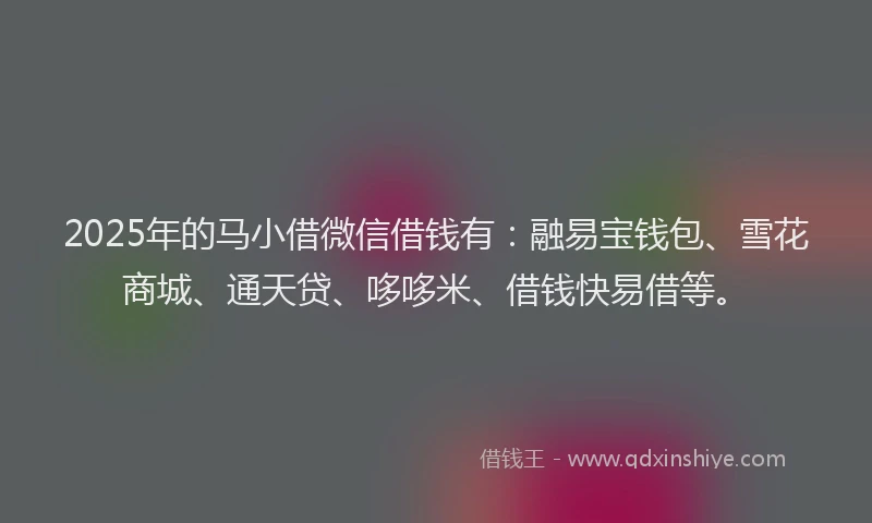 2025年的马小借微信借钱有：融易宝钱包、雪花商城、通天贷、哆哆米、借钱快易借等。