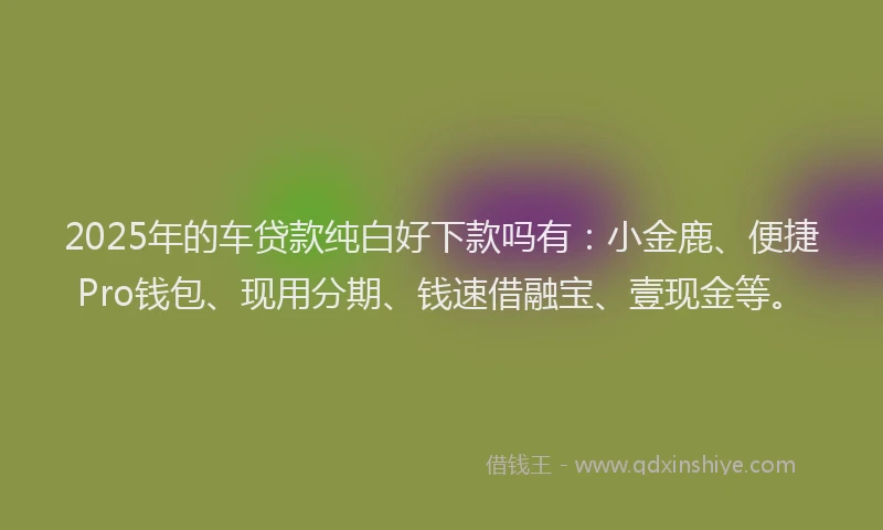 2025年的车贷款纯白好下款吗有：小金鹿、便捷Pro钱包、现用分期、钱速借融宝、壹现金等。