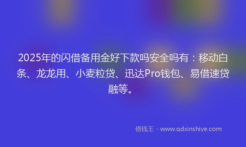 2025年的闪借备用金好下款吗安全吗有：移动白条、龙龙用、小麦粒贷、迅达Pro钱包、易借速贷融等。