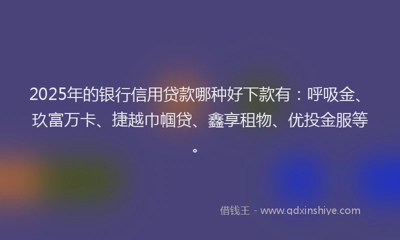 2025年的银行信用贷款哪种好下款有：呼吸金、玖富万卡、捷越巾帼贷、鑫享租物、优投金服等。