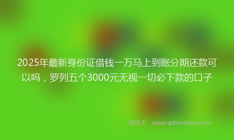 2025年最新身份证借钱一万马上到账分期还款可以吗，罗列五个3000元无视一切必下款的口子
