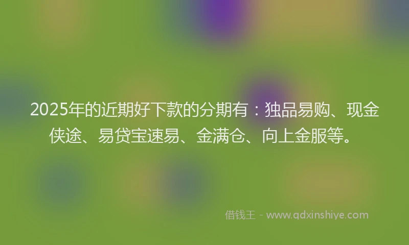 2025年的近期好下款的分期有：独品易购、现金侠途、易贷宝速易、金满仓、向上金服等。