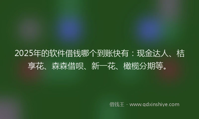 2025年的软件借钱哪个到账快有：现金达人、桔享花、森森借呗、新一花、橄榄分期等。