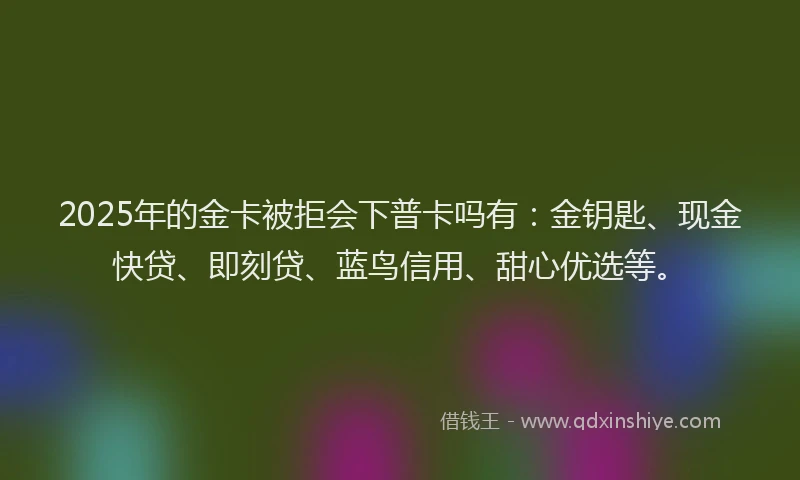 2025年的金卡被拒会下普卡吗有：金钥匙、现金快贷、即刻贷、蓝鸟信用、甜心优选等。