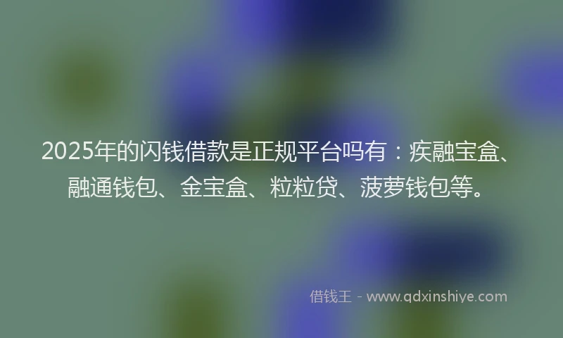 2025年的闪钱借款是正规平台吗有：疾融宝盒、融通钱包、金宝盒、粒粒贷、菠萝钱包等。