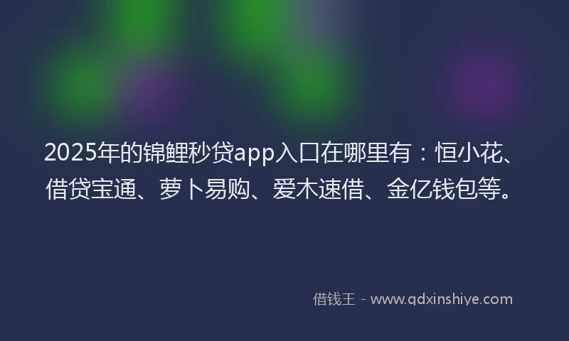 2025年的锦鲤秒贷app入口在哪里有：恒小花、借贷宝通、萝卜易购、爱木速借、金亿钱包等。