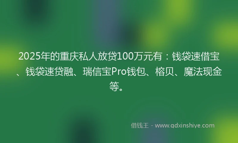 2025年的重庆私人放贷100万元有：钱袋速借宝、钱袋速贷融、瑞信宝Pro钱包、榕贝、魔法现金等。
