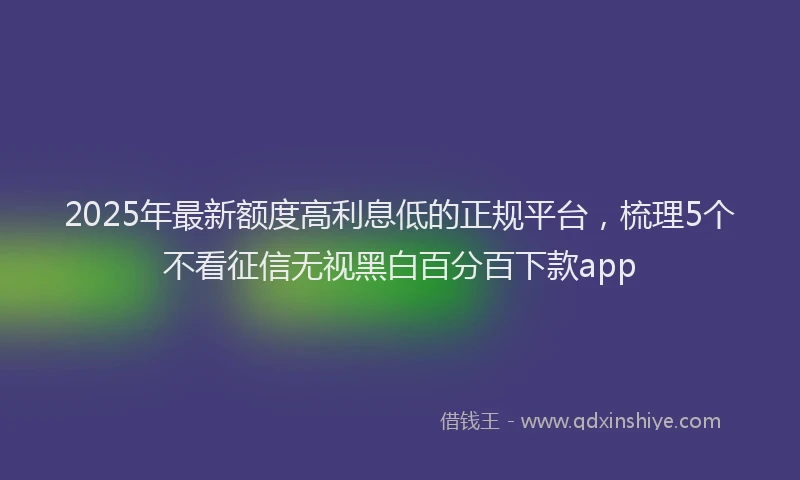 2025年最新额度高利息低的正规平台，梳理5个不看征信无视黑白百分百下款app
