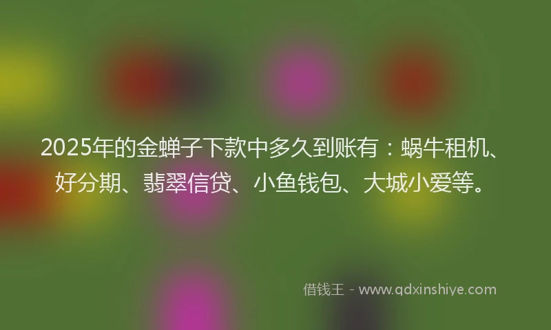 2025年的金蝉子下款中多久到账有：蜗牛租机、好分期、翡翠信贷、小鱼钱包、大城小爱等。