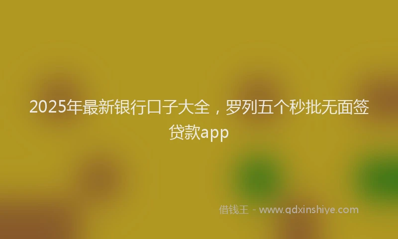 2025年最新银行口子大全，罗列五个秒批无面签贷款app