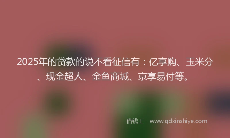 2025年的贷款的说不看征信有：亿享购、玉米分、现金超人、金鱼商城、京享易付等。