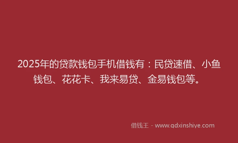 2025年的贷款钱包手机借钱有：民贷速借、小鱼钱包、花花卡、我来易贷、金易钱包等。