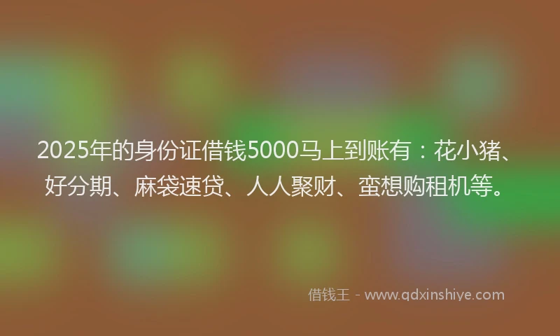 2025年的身份证借钱5000马上到账有：花小猪、好分期、麻袋速贷、人人聚财、蛮想购租机等。