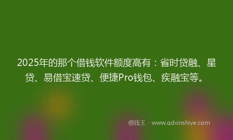 2025年的那个借钱软件额度高有：省时贷融、星贷、易借宝速贷、便捷Pro钱包、疾融宝等。