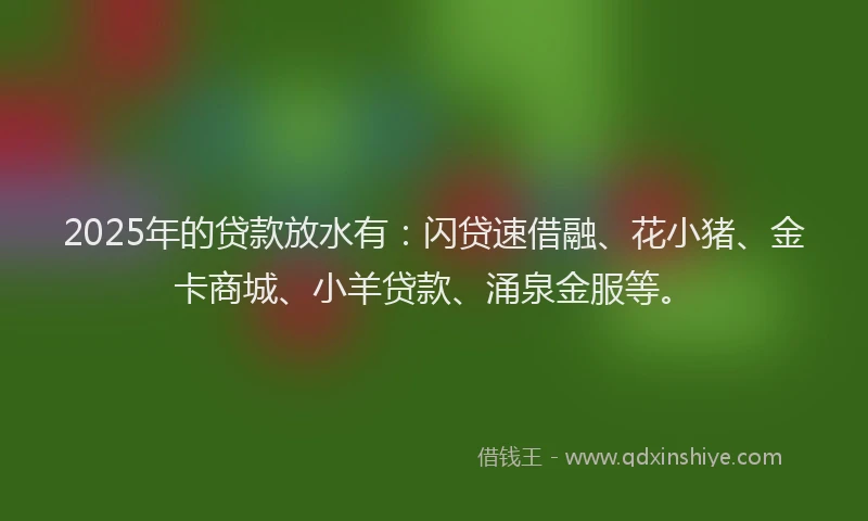 2025年的贷款放水有：闪贷速借融、花小猪、金卡商城、小羊贷款、涌泉金服等。