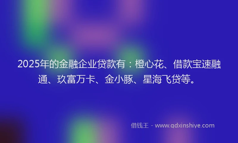 2025年的金融企业贷款有：橙心花、借款宝速融通、玖富万卡、金小豚、星海飞贷等。