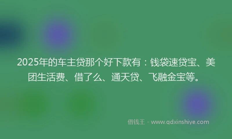 2025年的车主贷那个好下款有：钱袋速贷宝、美团生活费、借了么、通天贷、飞融金宝等。