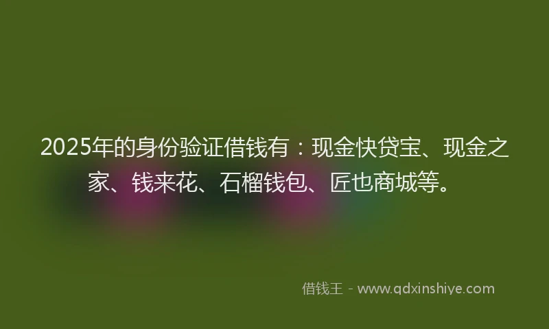 2025年的身份验证借钱有：现金快贷宝、现金之家、钱来花、石榴钱包、匠也商城等。