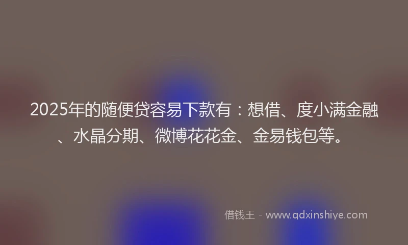 2025年的随便贷容易下款有：想借、度小满金融、水晶分期、微博花花金、金易钱包等。