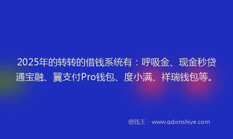 2025年的转转的借钱系统有：呼吸金、现金秒贷通宝融、翼支付Pro钱包、度小满、祥瑞钱包等。