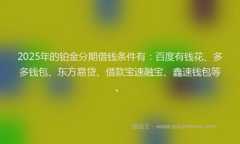 2025年的铂金分期借钱条件有：百度有钱花、多多钱包、东方易贷、借款宝速融宝、鑫速钱包等。