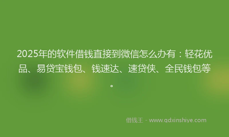 2025年的软件借钱直接到微信怎么办有：轻花优品、易贷宝钱包、钱速达、速贷侠、全民钱包等。