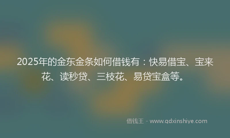 2025年的金东金条如何借钱有：快易借宝、宝来花、读秒贷、三枝花、易贷宝盒等。
