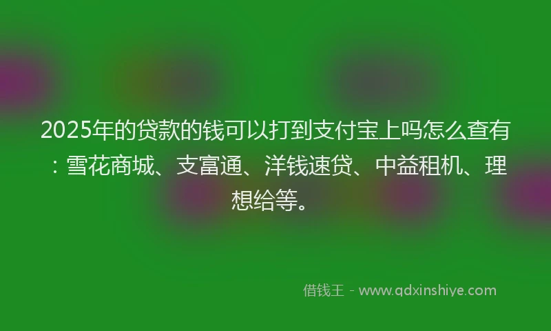 2025年的贷款的钱可以打到支付宝上吗怎么查有：雪花商城、支富通、洋钱速贷、中益租机、理想给等。