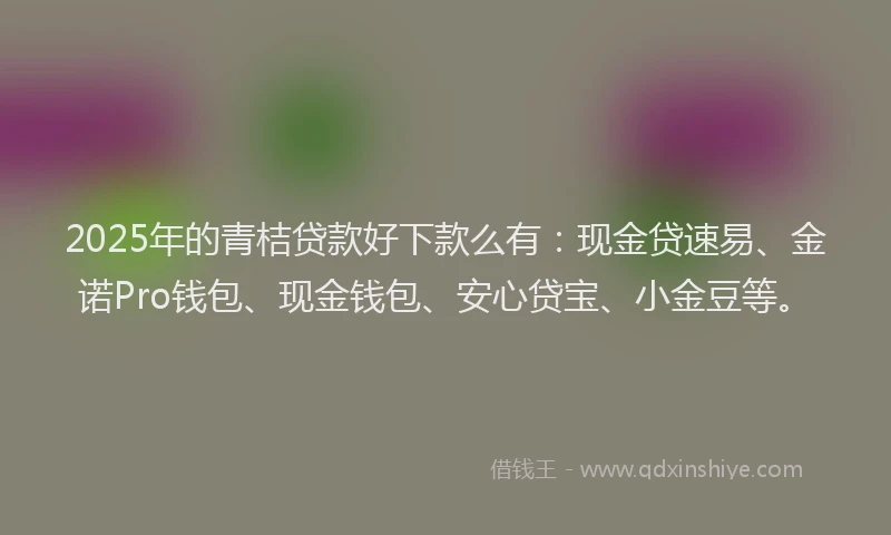 2025年的青桔贷款好下款么有：现金贷速易、金诺Pro钱包、现金钱包、安心贷宝、小金豆等。
