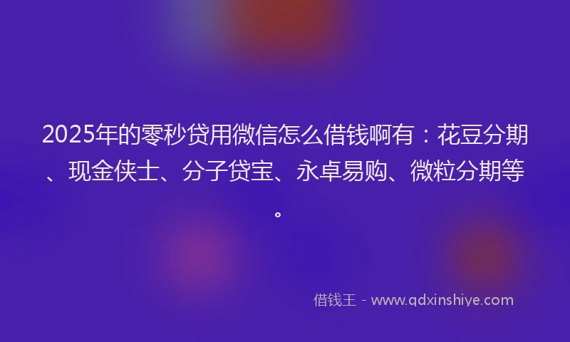 2025年的零秒贷用微信怎么借钱啊有：花豆分期、现金侠士、分子贷宝、永卓易购、微粒分期等。