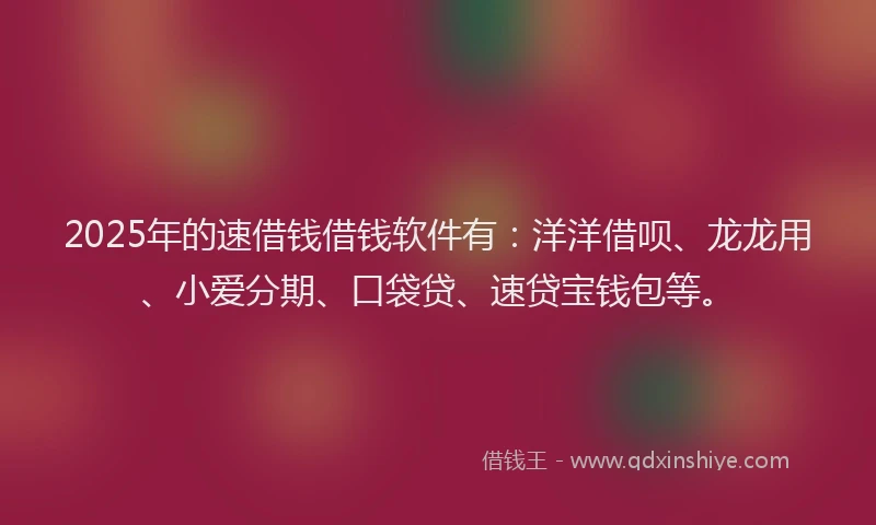 2025年的速借钱借钱软件有：洋洋借呗、龙龙用、小爱分期、口袋贷、速贷宝钱包等。