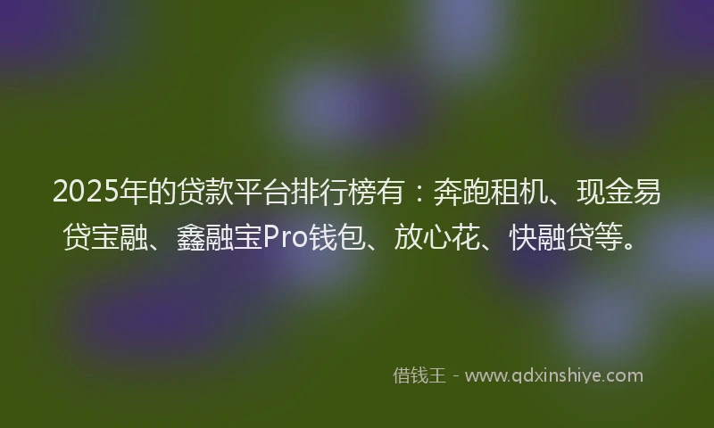 2025年的贷款平台排行榜有：奔跑租机、现金易贷宝融、鑫融宝Pro钱包、放心花、快融贷等。