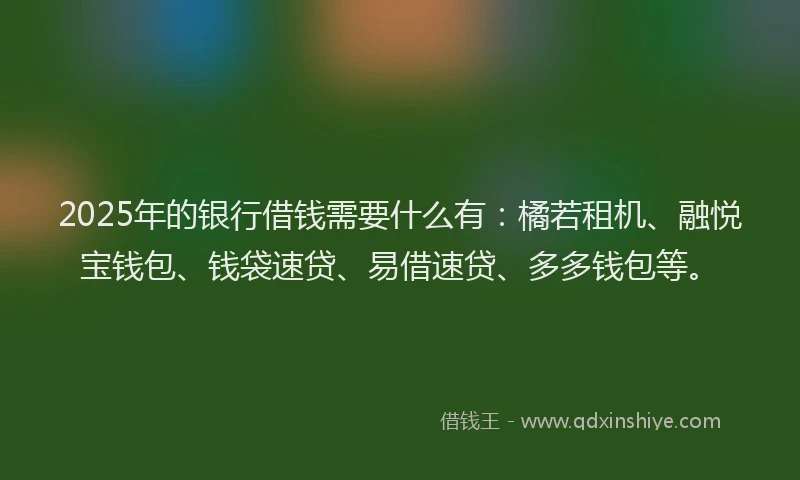2025年的银行借钱需要什么有：橘若租机、融悦宝钱包、钱袋速贷、易借速贷、多多钱包等。