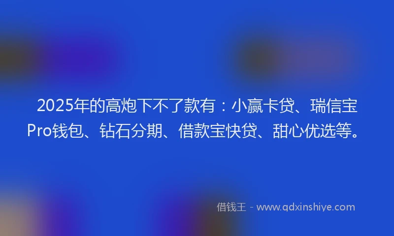 2025年的高炮下不了款有：小赢卡贷、瑞信宝Pro钱包、钻石分期、借款宝快贷、甜心优选等。