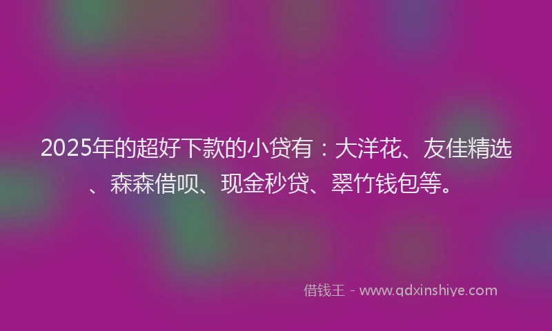 2025年的超好下款的小贷有：大洋花、友佳精选、森森借呗、现金秒贷、翠竹钱包等。